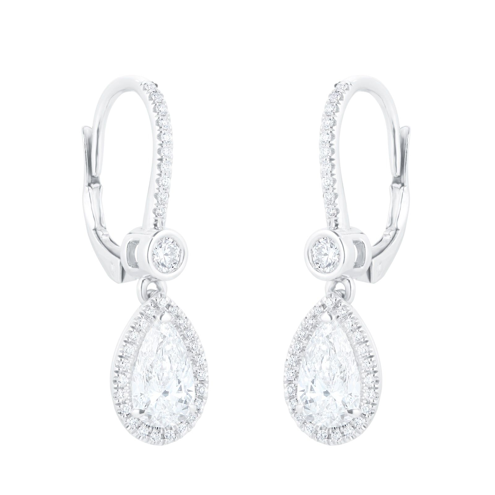 Mappin & Webb 18ct White Gold 2.29ct Pear Cut Drop Earrings
