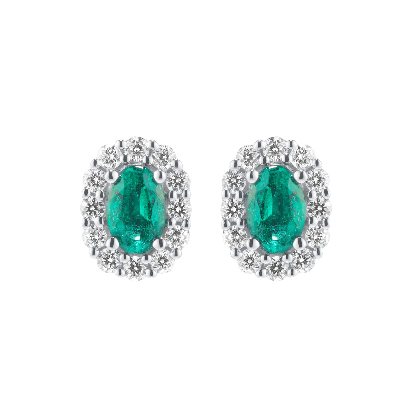 Mappin & Webb 18ct White Gold Oval Emerald Diamond Stud Earrings