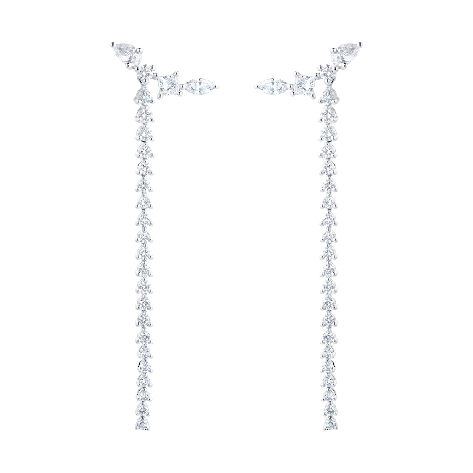Riveret 18ct White Gold 1.50ct Mixed Cut Diamond Climber Drop Earrings