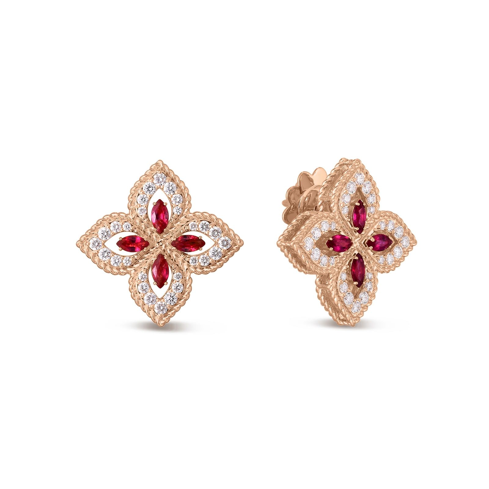 Roberto Coin Venetian Princess Rose Gold Ruby Diamond Stud Earrings