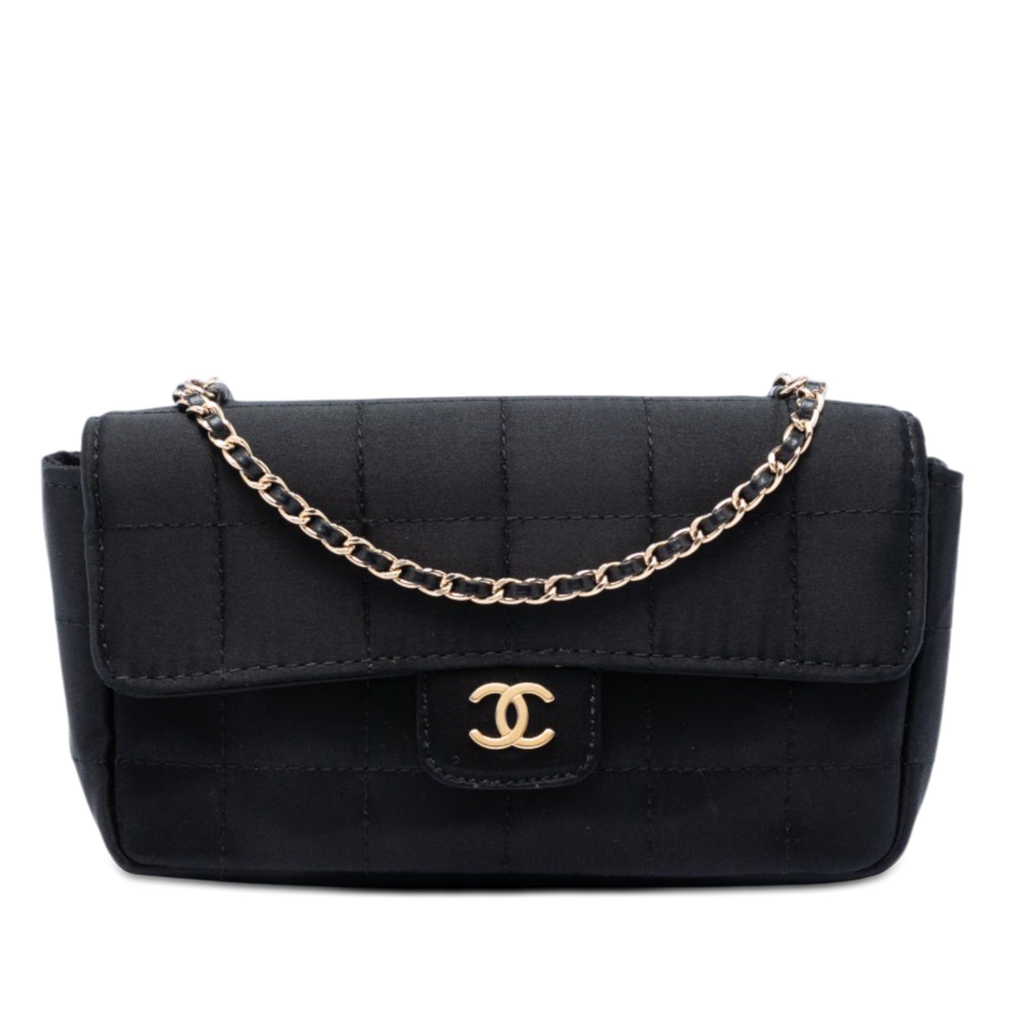 Chanel Mini Square Chocolate Bar Satin Single Flap
