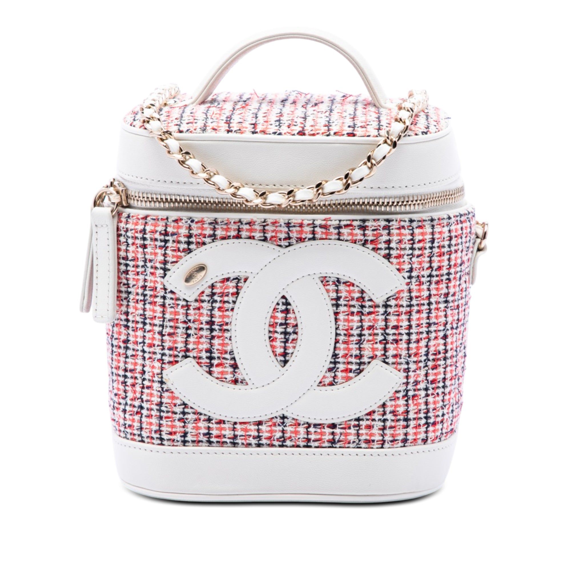Chanel Tweed And Lambskin Vanity Cosmetic Case