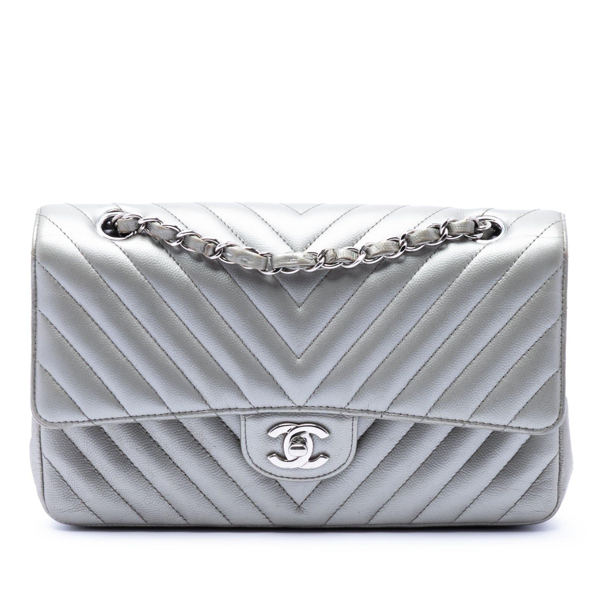 Chanel Medium Classic Chevron Metallic Caviar Double Flap