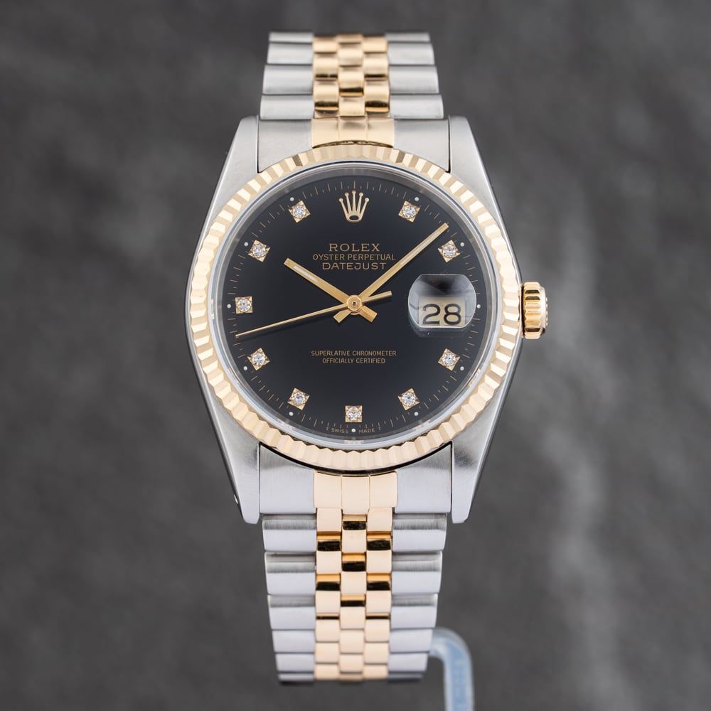 Pre-Owned Rolex Mens Datejust Black Dial Two Colour Bracelet Watch
