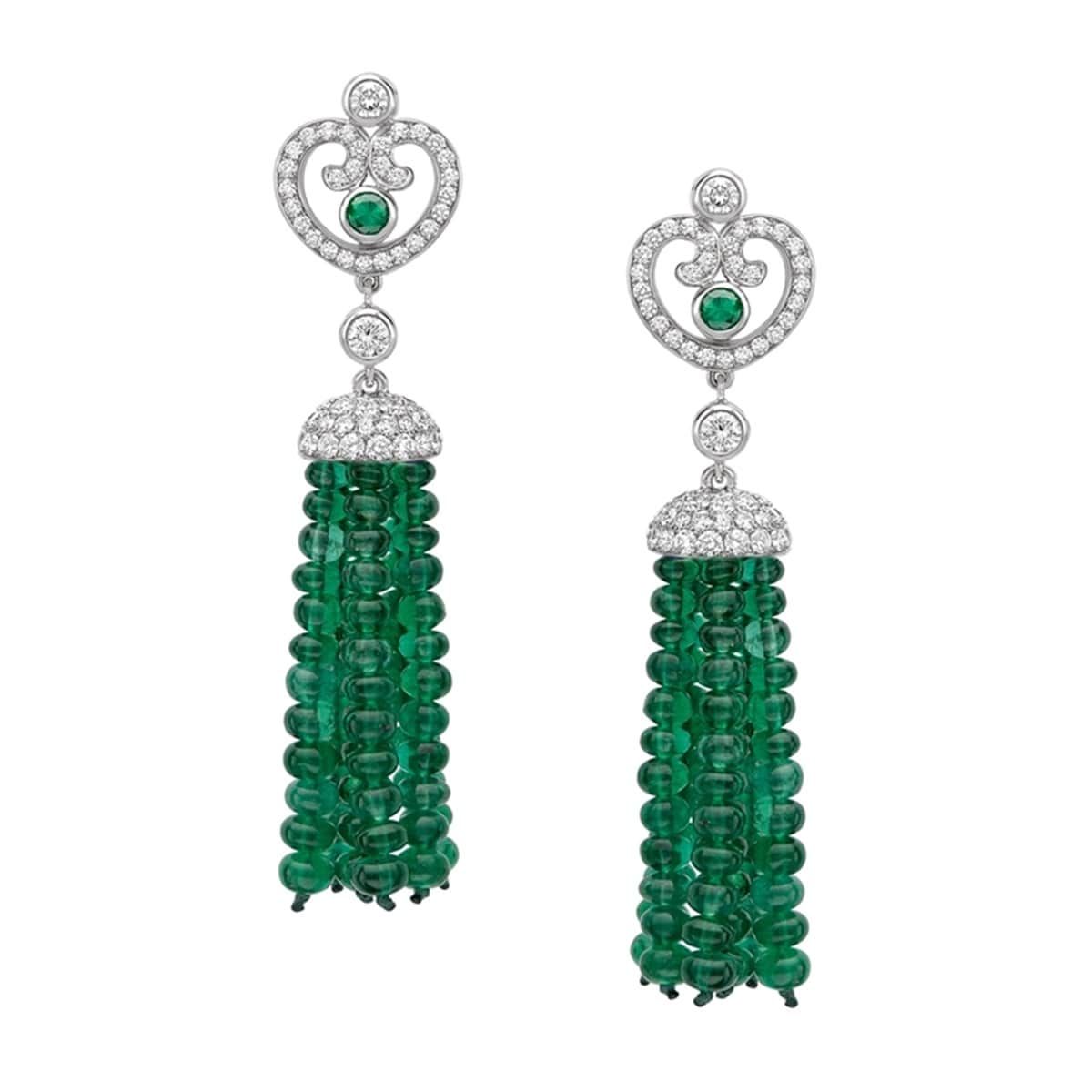 Fabergé Heritage 18ct White Gold Emerald & 1.18ct Diamond Imperatrice Tassel Earrings