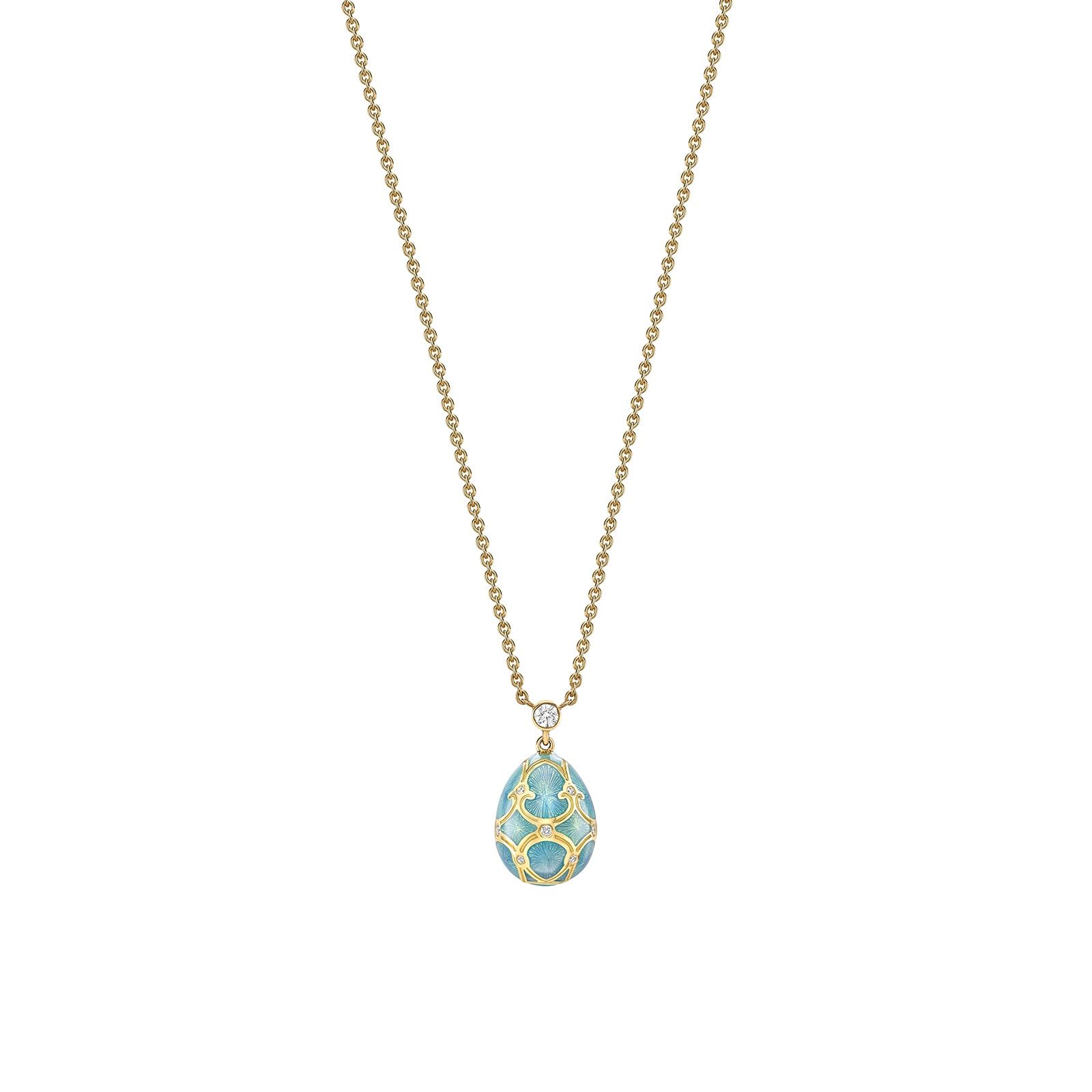 Fabergé Heritage 18ct Yellow Gold Diamond & Turquoise Enamel Petite Egg Pendant