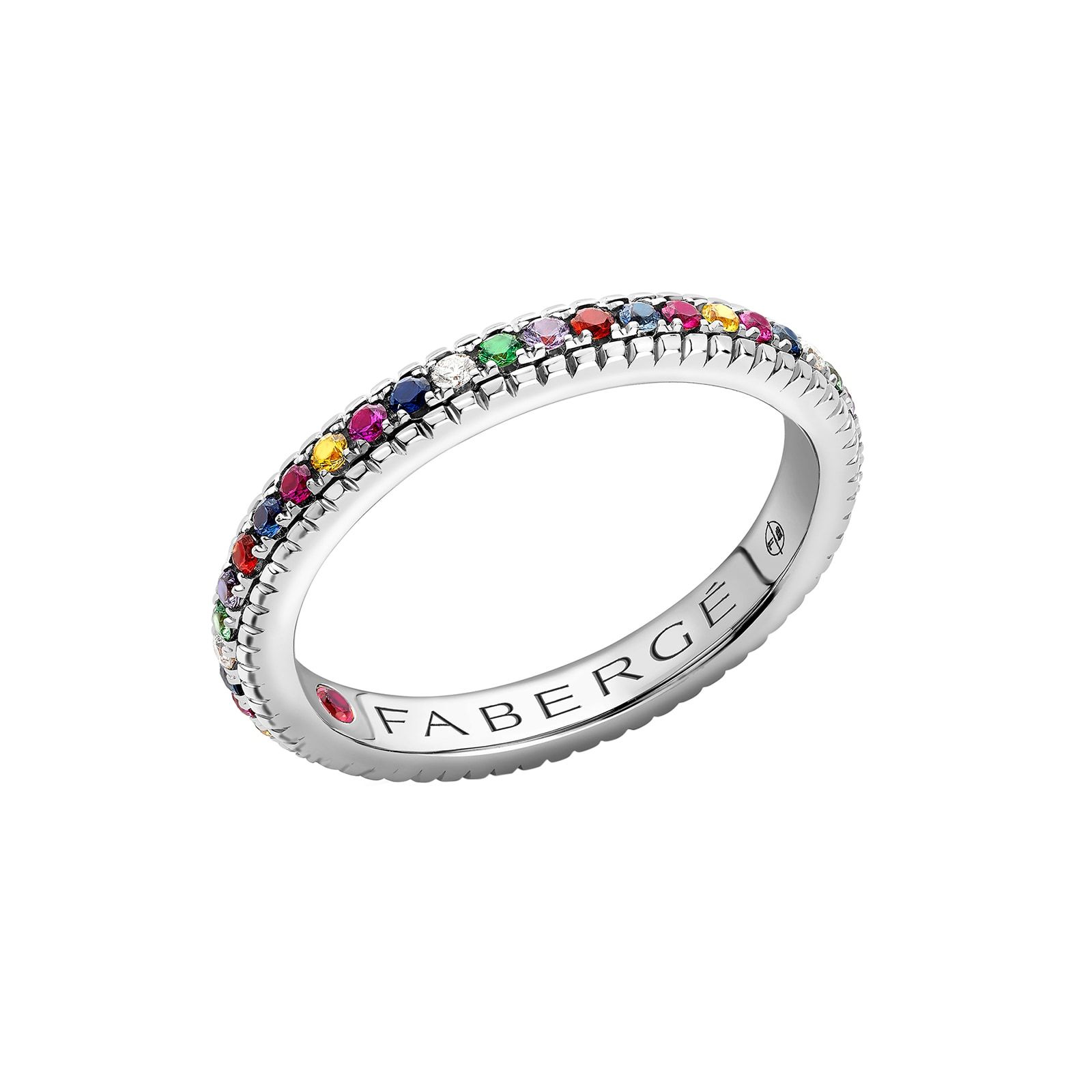 Fabergé Love By Faberge 18ct White Gold Multicoloured Gemstone Fluted Eternity Ring