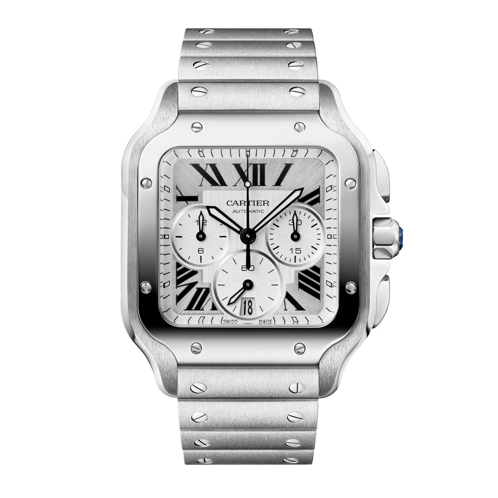 Cartier Santos watch, large model, Manufacture chronograph mechanical movement with automatic winding WSSA0083