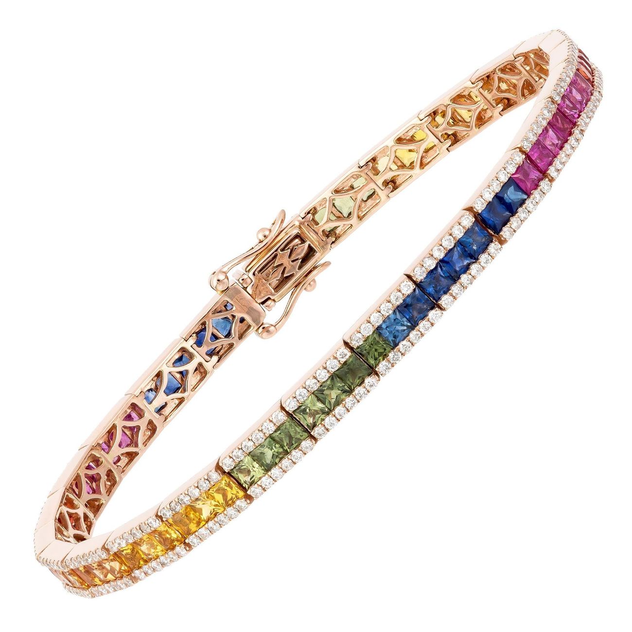 Bangle Sapphire Diamond 18K Rose Gold Bracelet