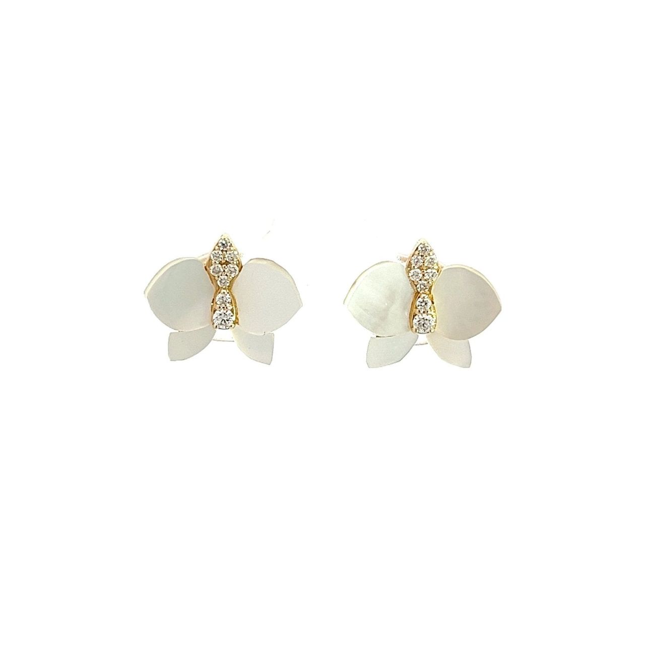 Eternelle Orchid Earrings Mother of Pearl Diamond Yellow Gold