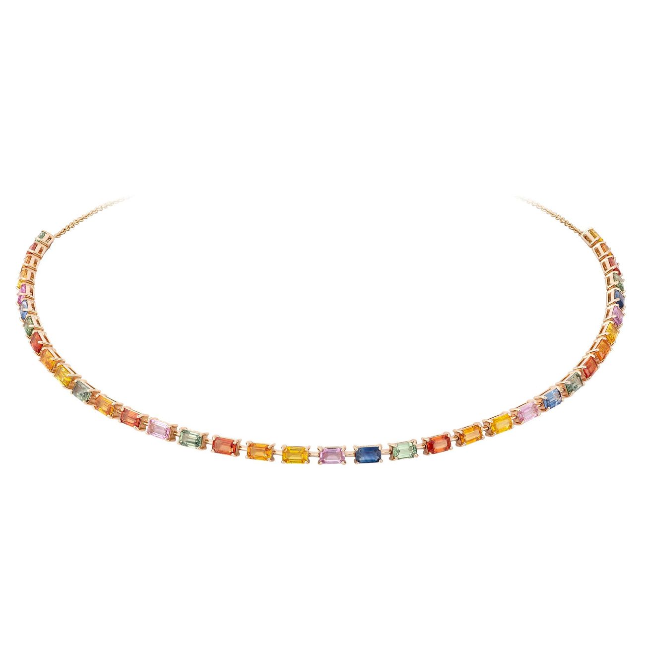 Baguette Choker Multi Sapphire 18K Rose Gold Necklace