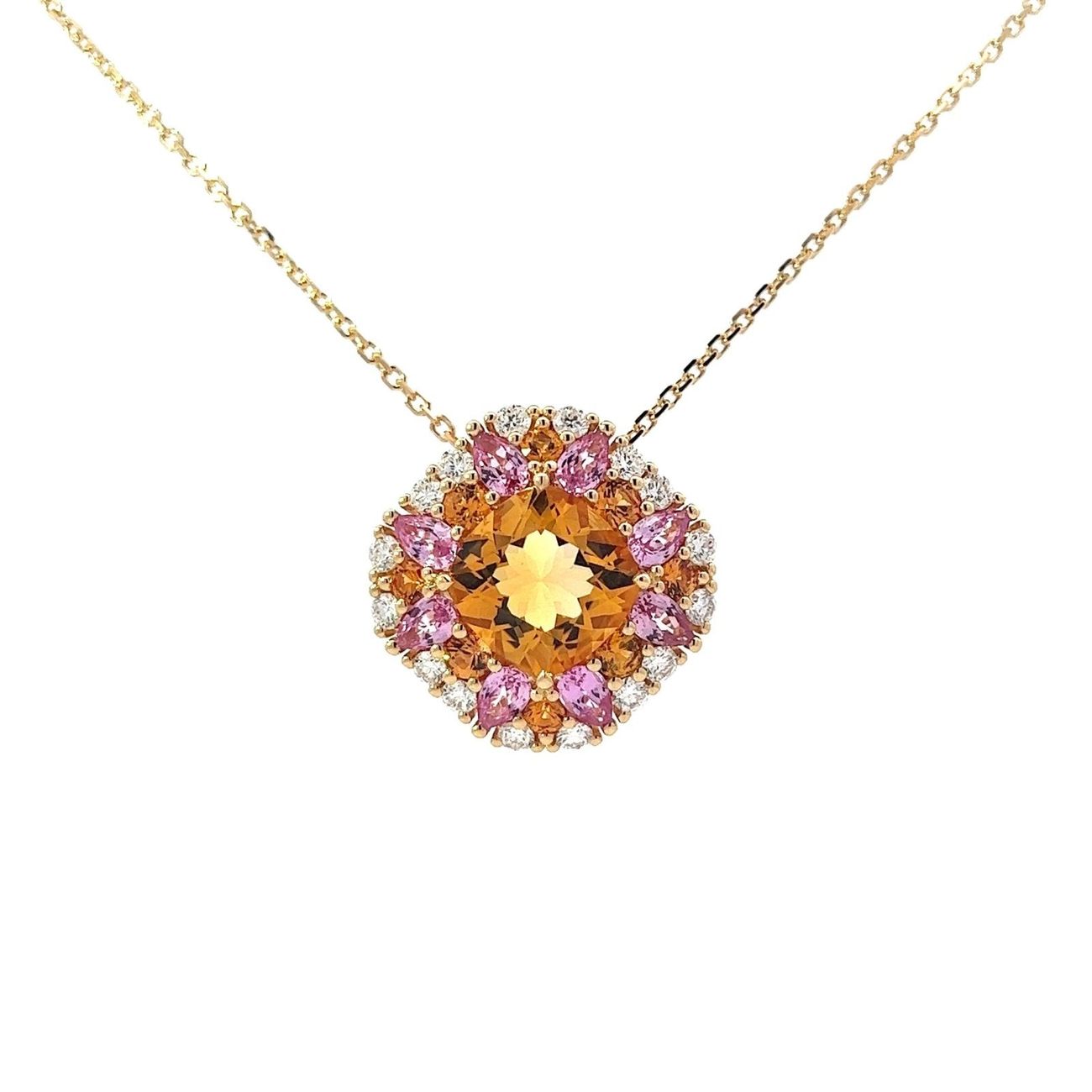 Posh Citrine Sapphires Diamond 18K Yellow Gold Exclusive Necklace