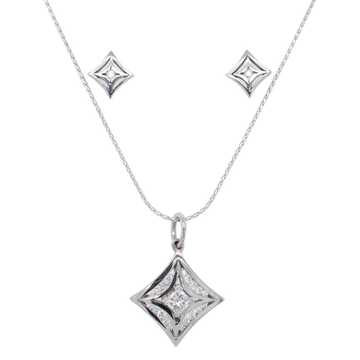 18ct White Gold 0.49ct Diamond Necklace & Earring Set