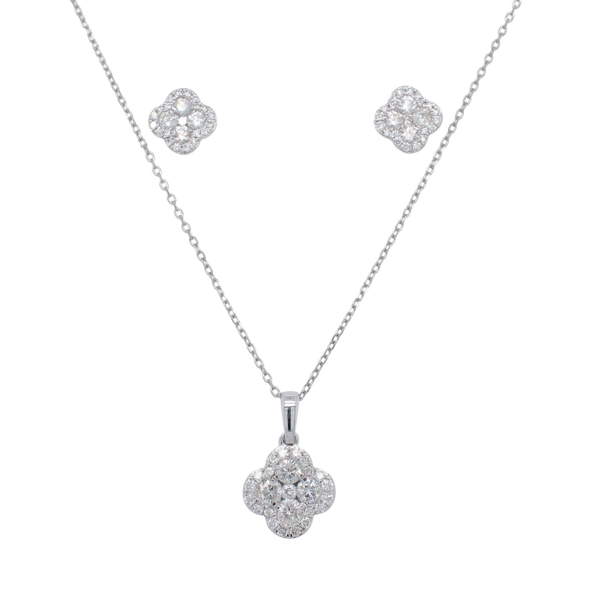 18ct White Gold 0.95ct Diamond Necklace & Earring Set