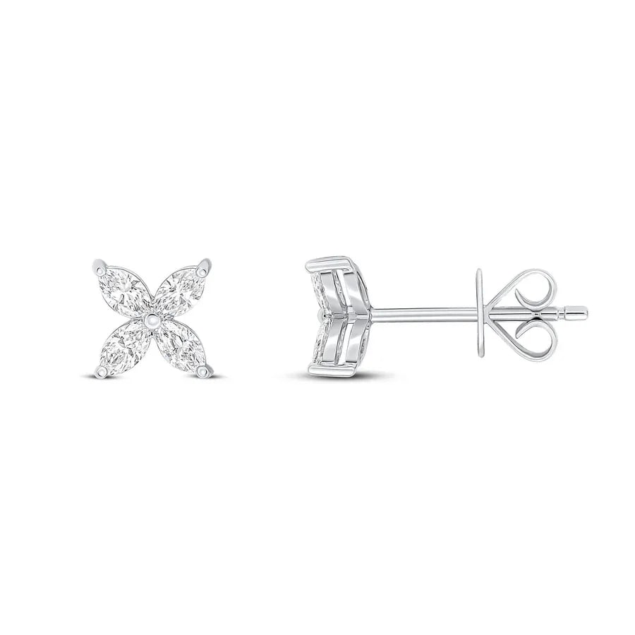 18CT White Gold Diamond Flower Stud Earrings