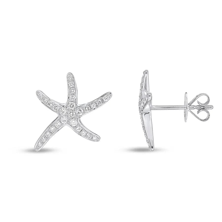 18CT White Gold Diamond Pave Set Starfish Stud Earrings