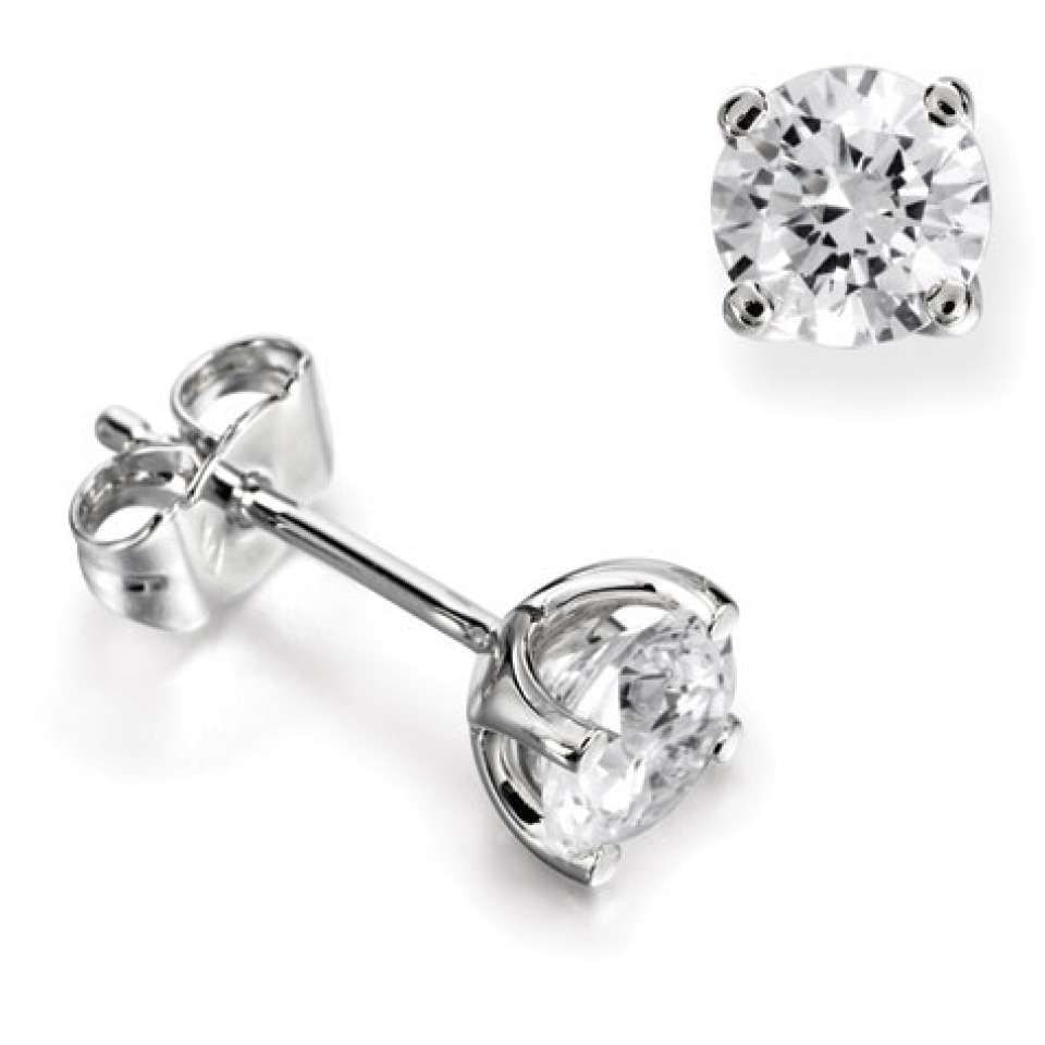 18ct White Gold Diamond Solitaire Four Claw Stud 1.62ct