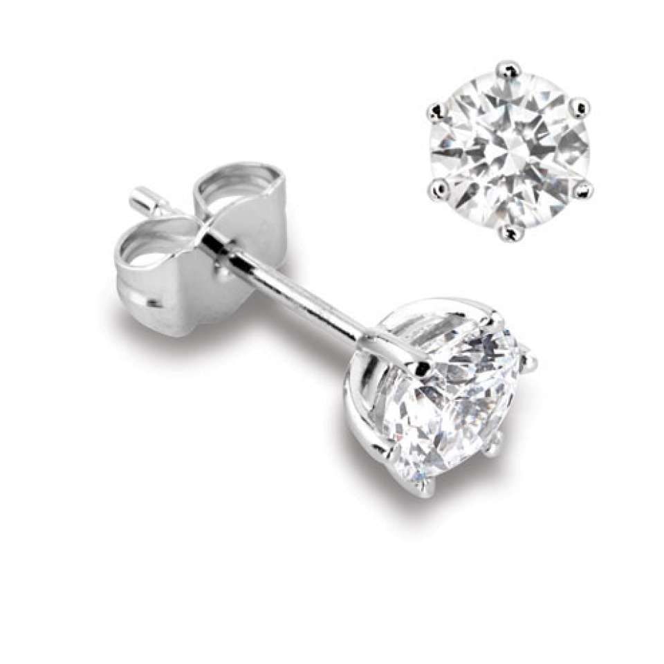 18ct White Gold Diamond Solitaire Six Claw Stud 1.40ct