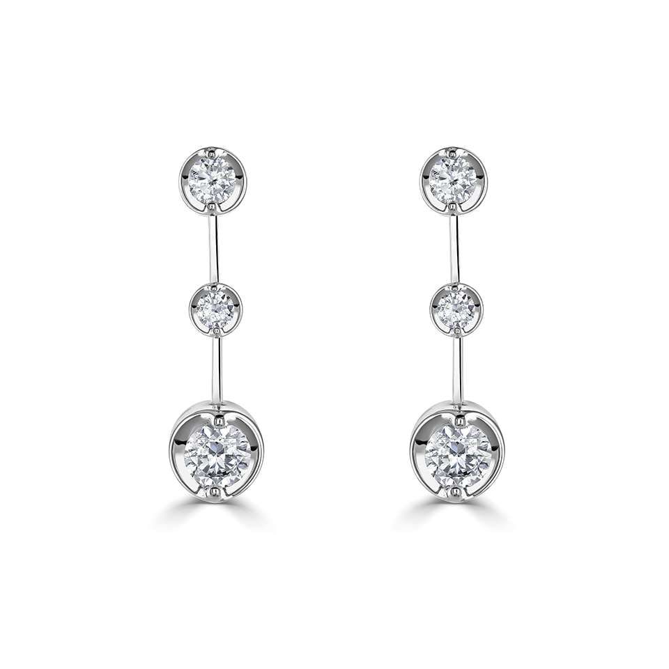 18ct White Gold Three Stone Drop Earrings 0.50ct