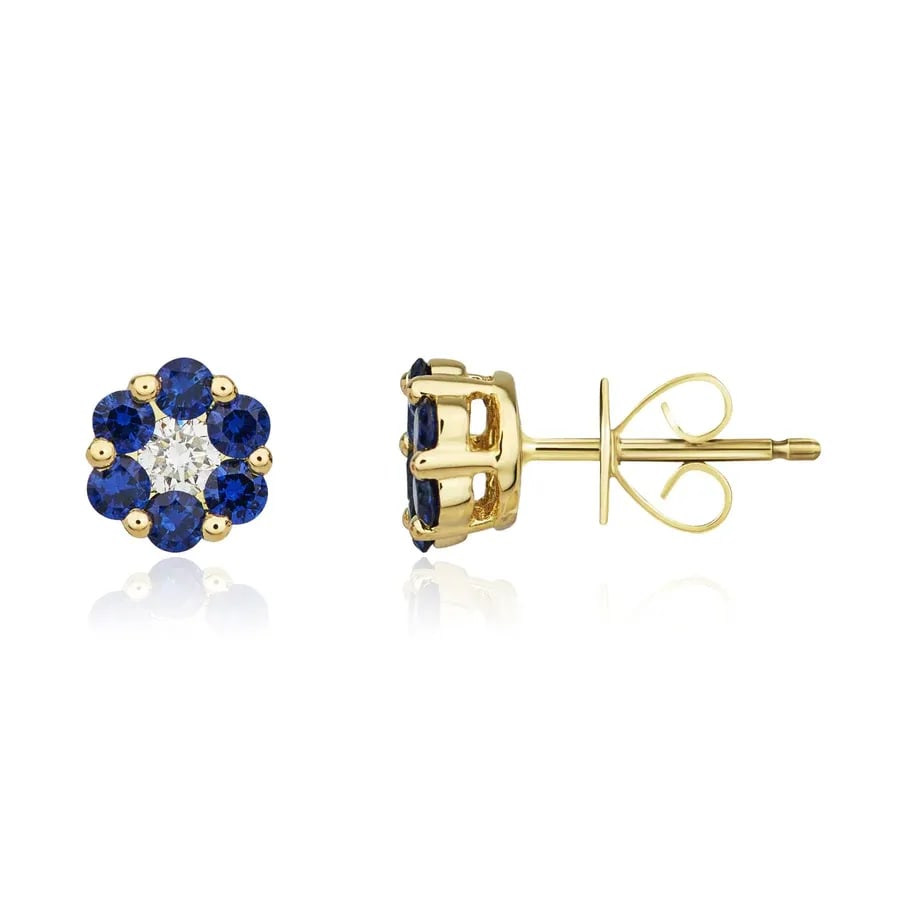 18CT Yellow Gold Sapphire Cluster Stud Earrings