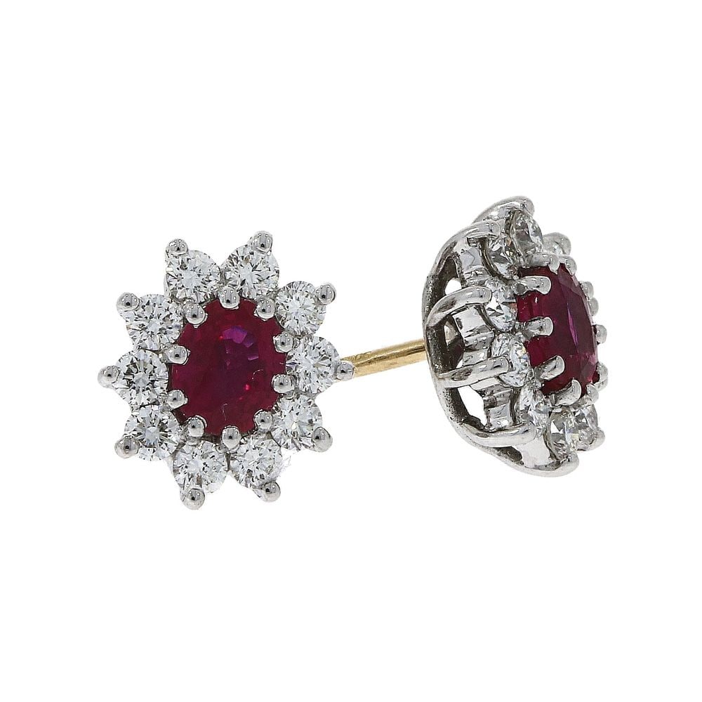 18ct Yellow/White Gold Ruby and Diamond Cluster Earrings