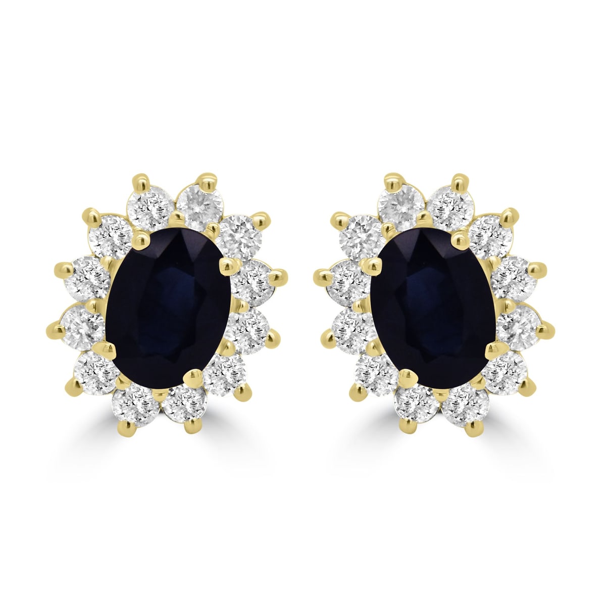 9ct Yellow Gold 1.98ct Sapphire Cluster Stud Earrings