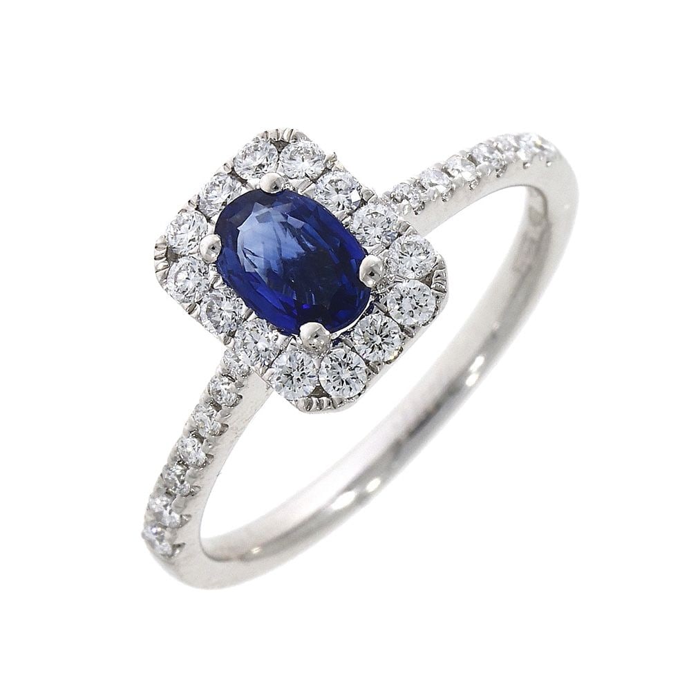 18ct White Gold Sapphire & Diamond Rectangle Cluster Ring