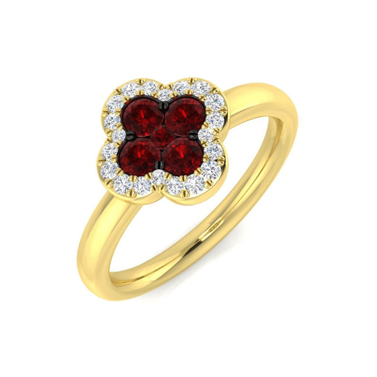 18ct Yellow Gold 0.57ct RBC Ruby Clover Halo Ring