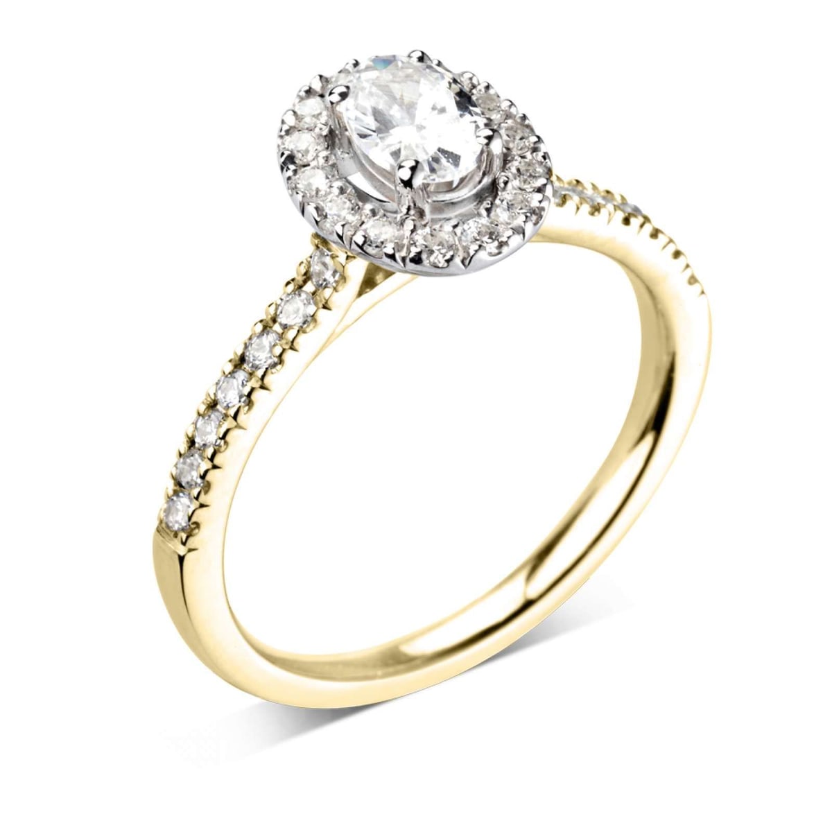 18ct Yellow Gold 0.88ct Oval Cut Diamond Halo Ring