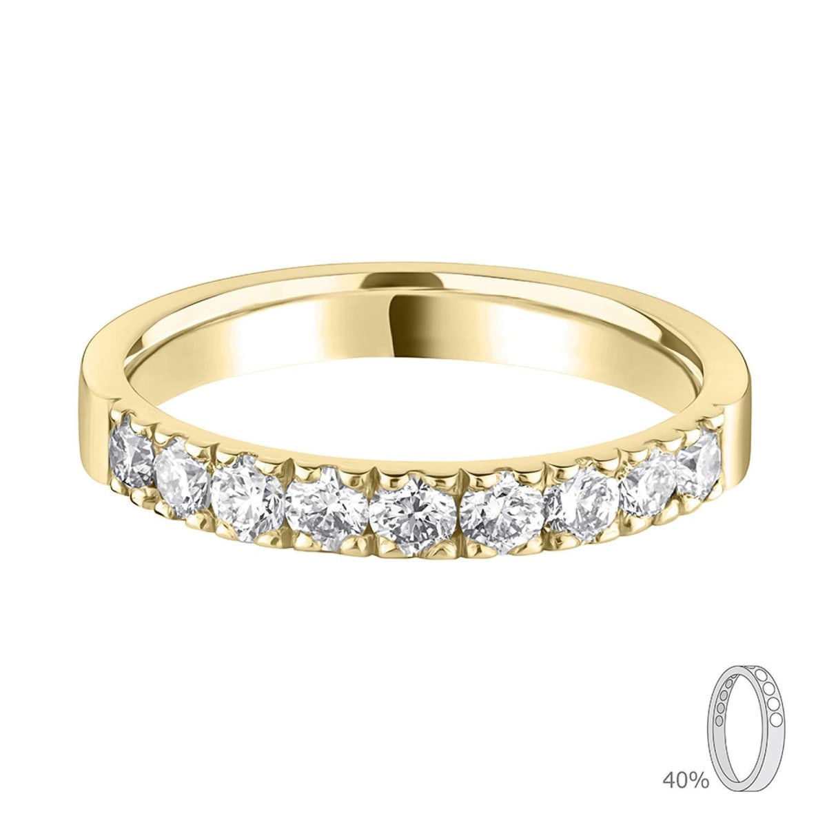 18ct Yellow Gold 3.0mm Flat Court Diamond Set Wedding Ring