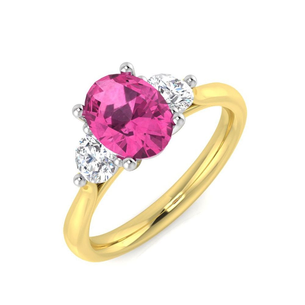 18ct Yellow Gold 3 Stone 1.24ct Pink Sapphire Ring