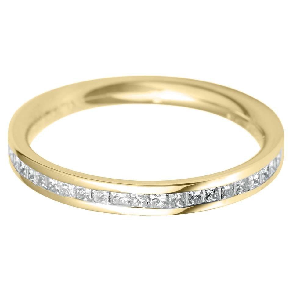 18ct Yellow Gold 3mm Court Wedding Ring With Channel Set Princess Cut Diamonds