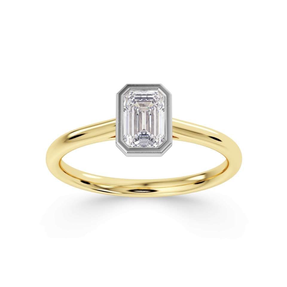 18ct Yellow Gold Classic Rub over Emerald Cut Diamond Ring
