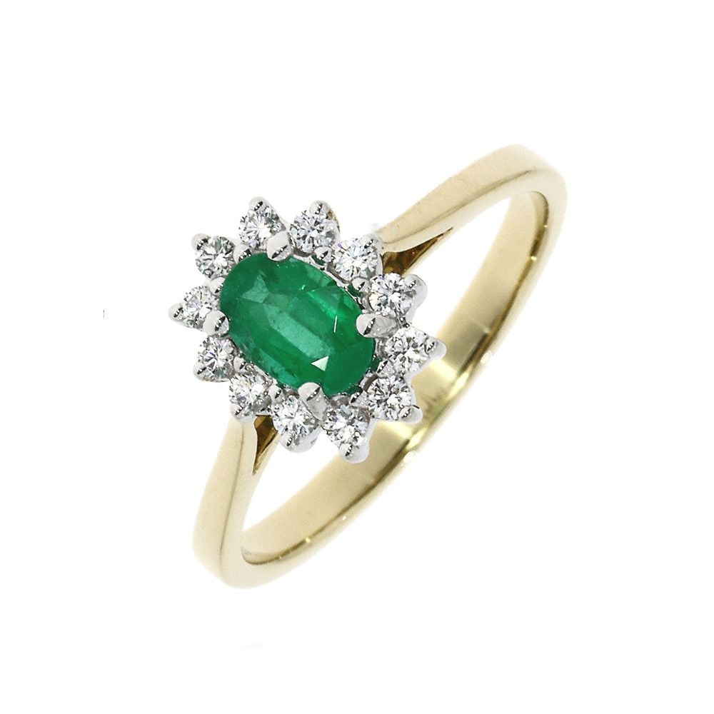 18ct Yellow Gold Emerald & Diamond Cluster Ring ring-47850H6