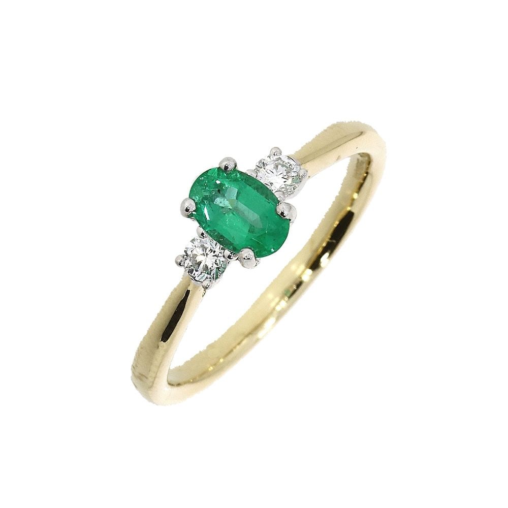 18ct Yellow Gold Emerald & Diamond Trinity Ring