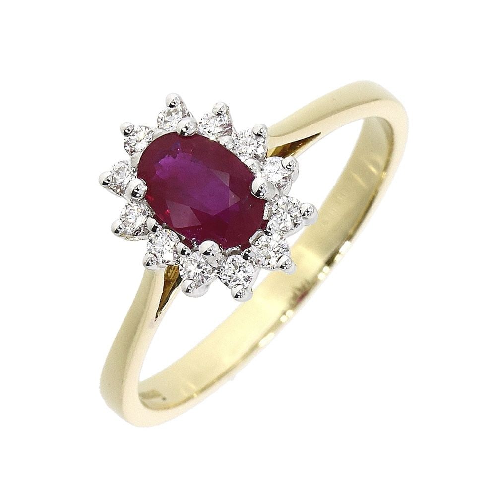 18ct Yellow Gold Ruby & Diamond Cluster Ring ring-37850B4