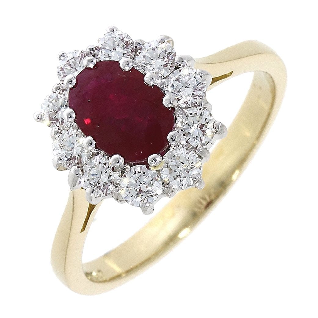 18ct Yellow Gold Ruby & Diamond Cluster Ring ring-34150W6