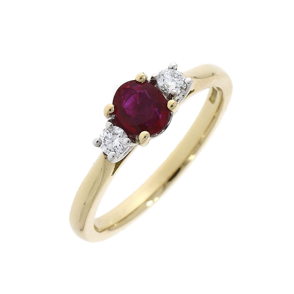 18ct Yellow Gold Ruby & Diamond Trinity Ring
