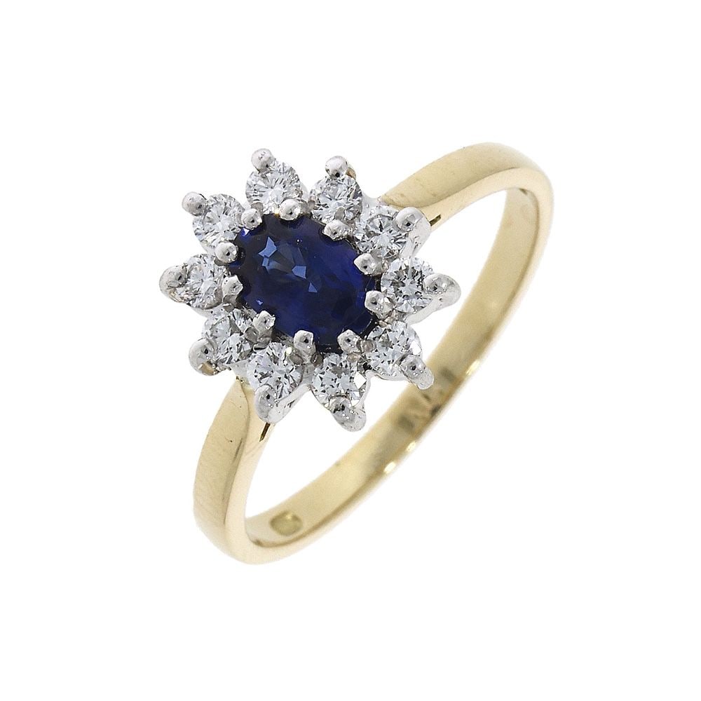 18ct Yellow Gold Sapphire & Diamond Cluster Ring ring-24110G5