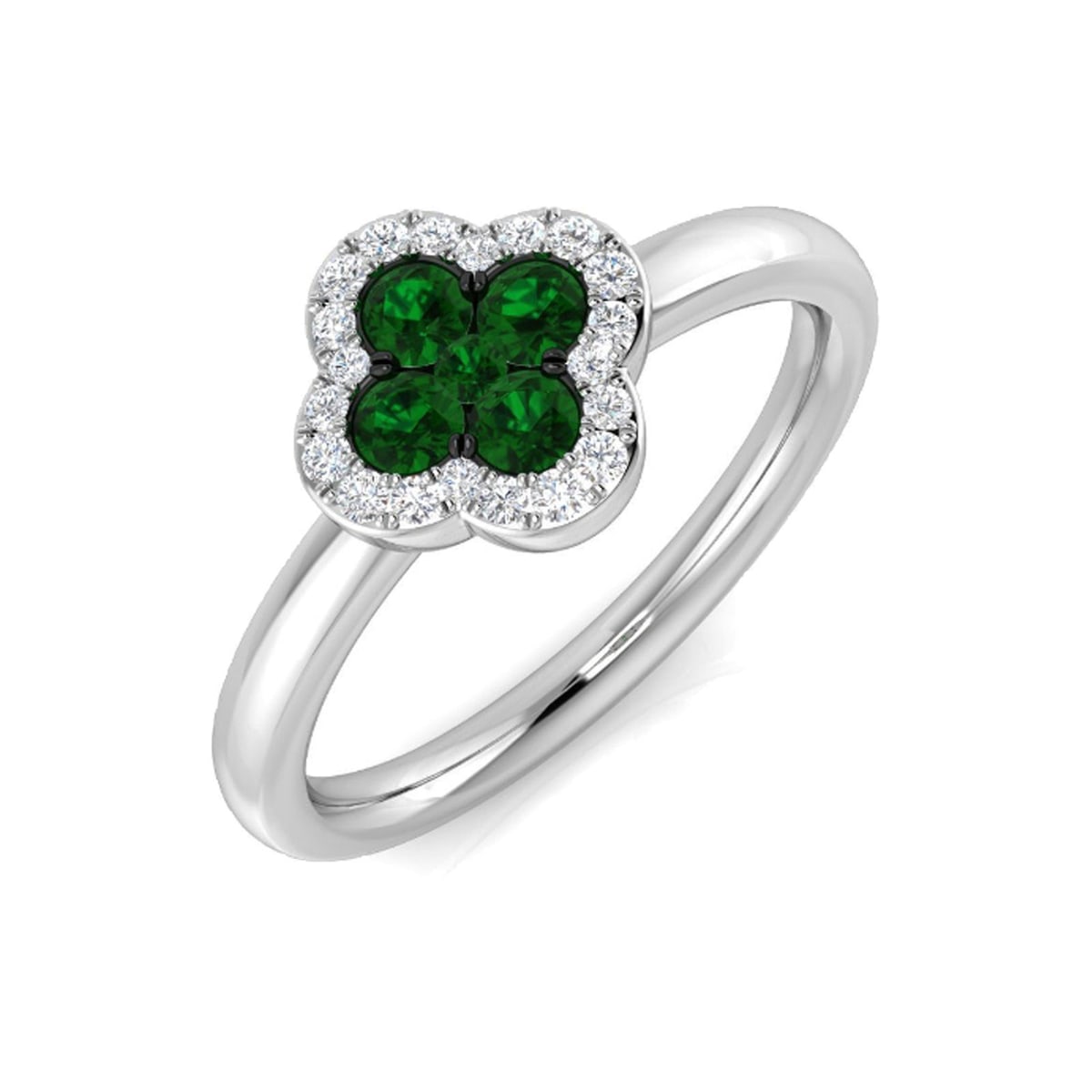 Platinum 0.38ct Round Brilliant Cut Emerald Clover Halo Ring