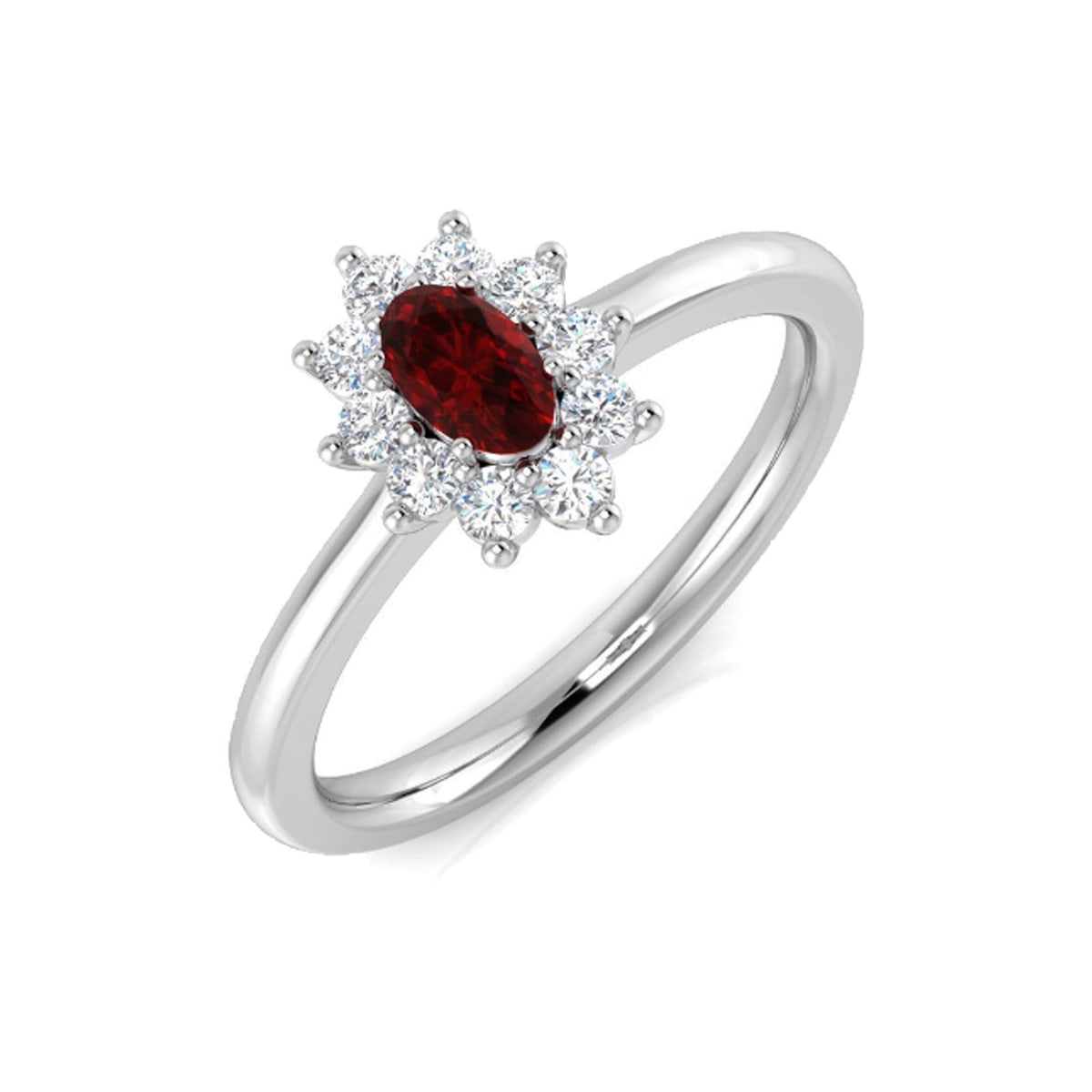 Platinum 0.53ct Oval Cut Ruby Cluster Ring