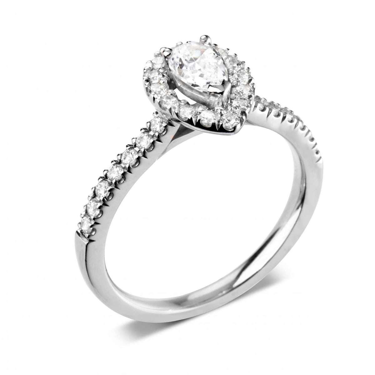 Platinum 0.68ct Pear Cut Diamond Halo Ring