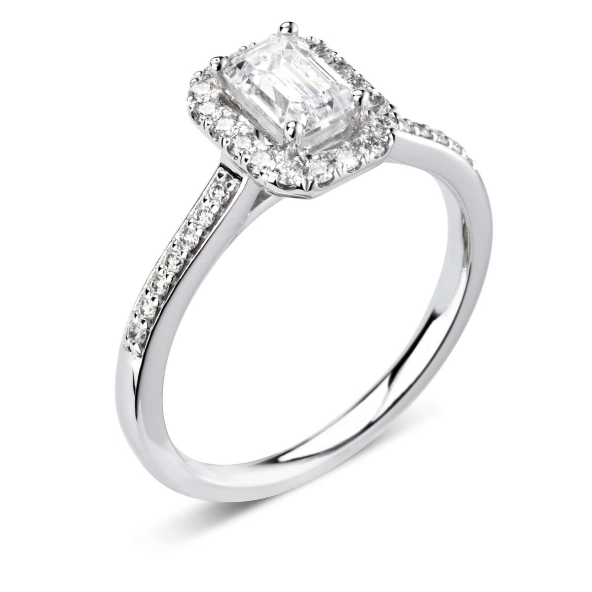 Platinum 1.58ct Emerald Cut Diamond Halo Ring
