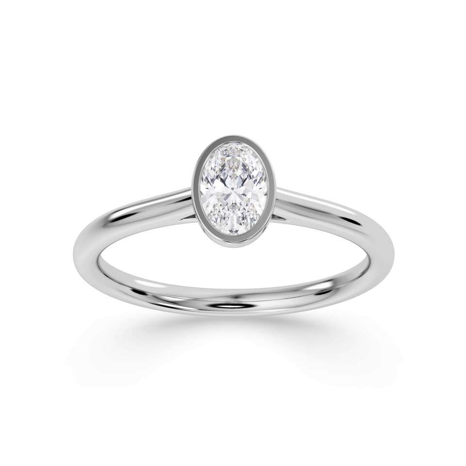 Platinum Classic Rub over Oval cut Solitaire Diamond Ring