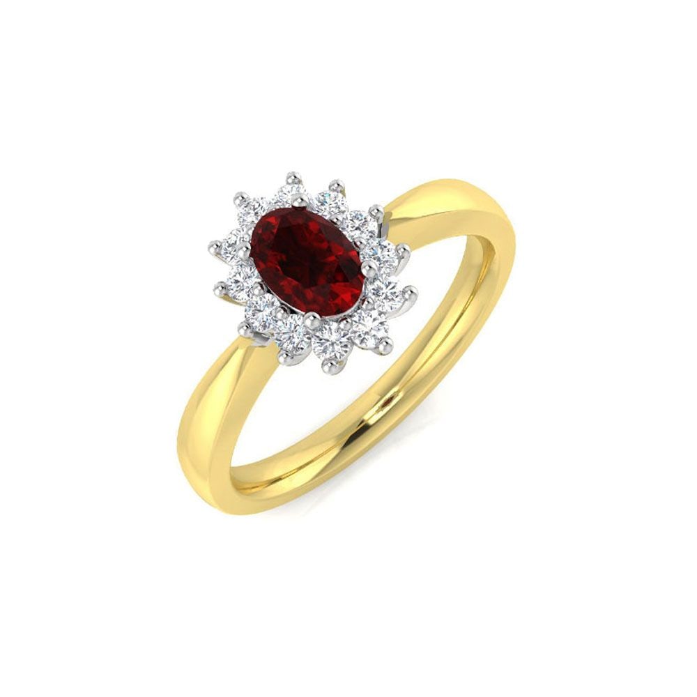 Yellow Gold Cluster 0.76ct Oval Cut Ruby Ring