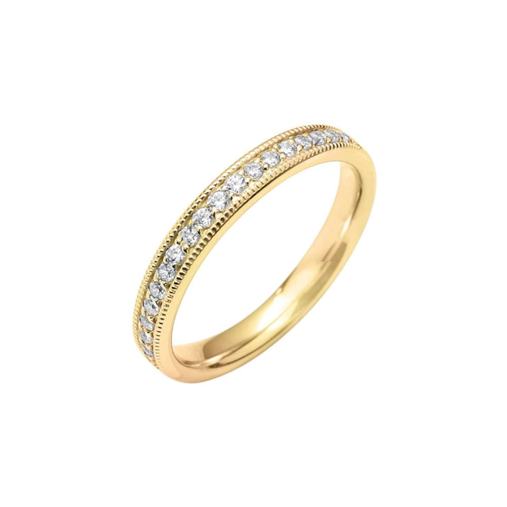 Yellow Gold Milgrain Eternity Round Cut Diamond Ring