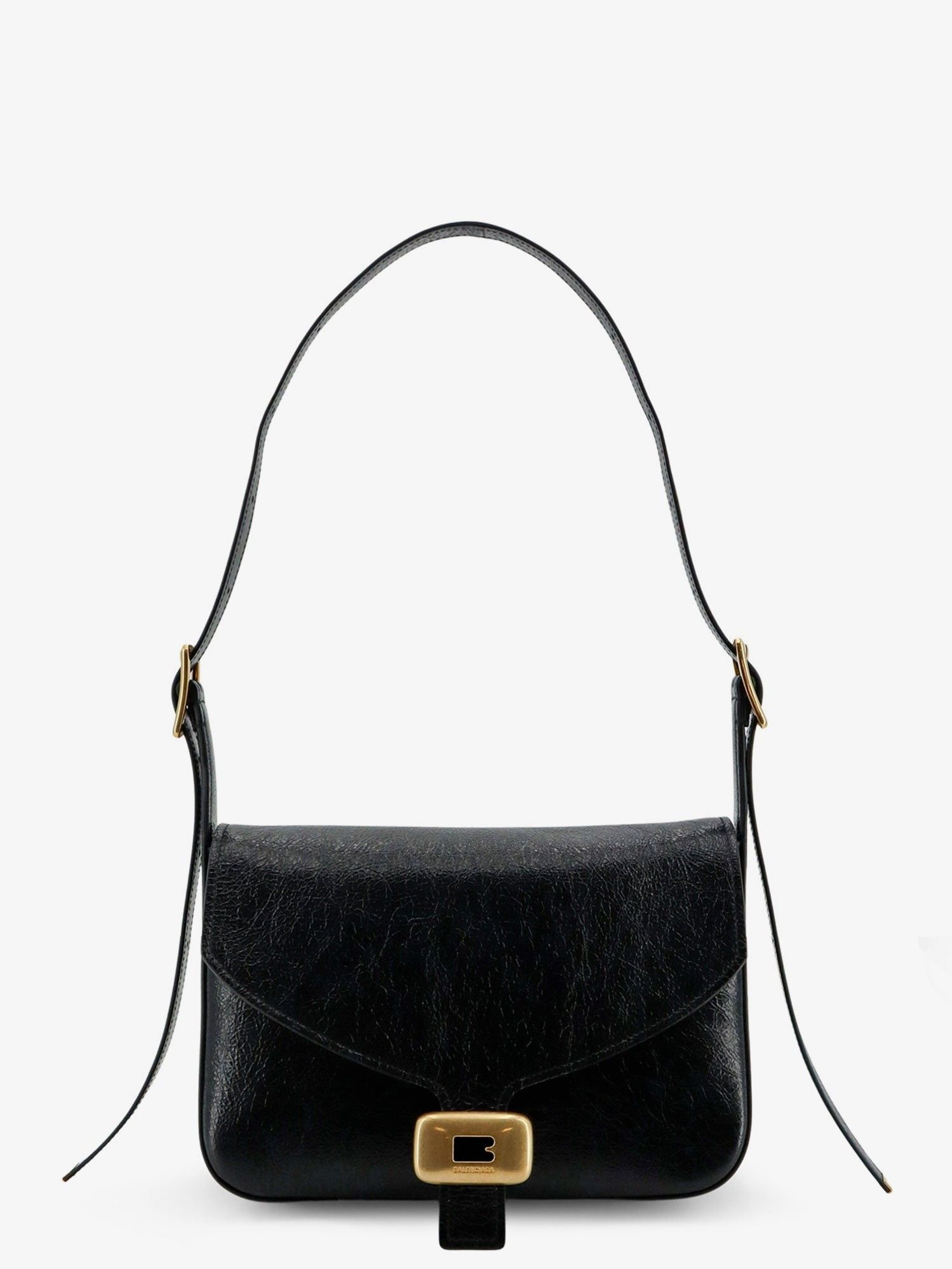 Balenciaga B Flap Shoulder Bag in Black Leather