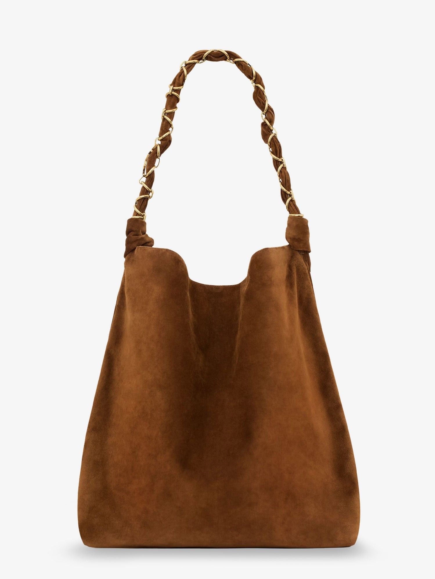 Saint Laurent Suede Hobo Bag With Chain Handle Brown