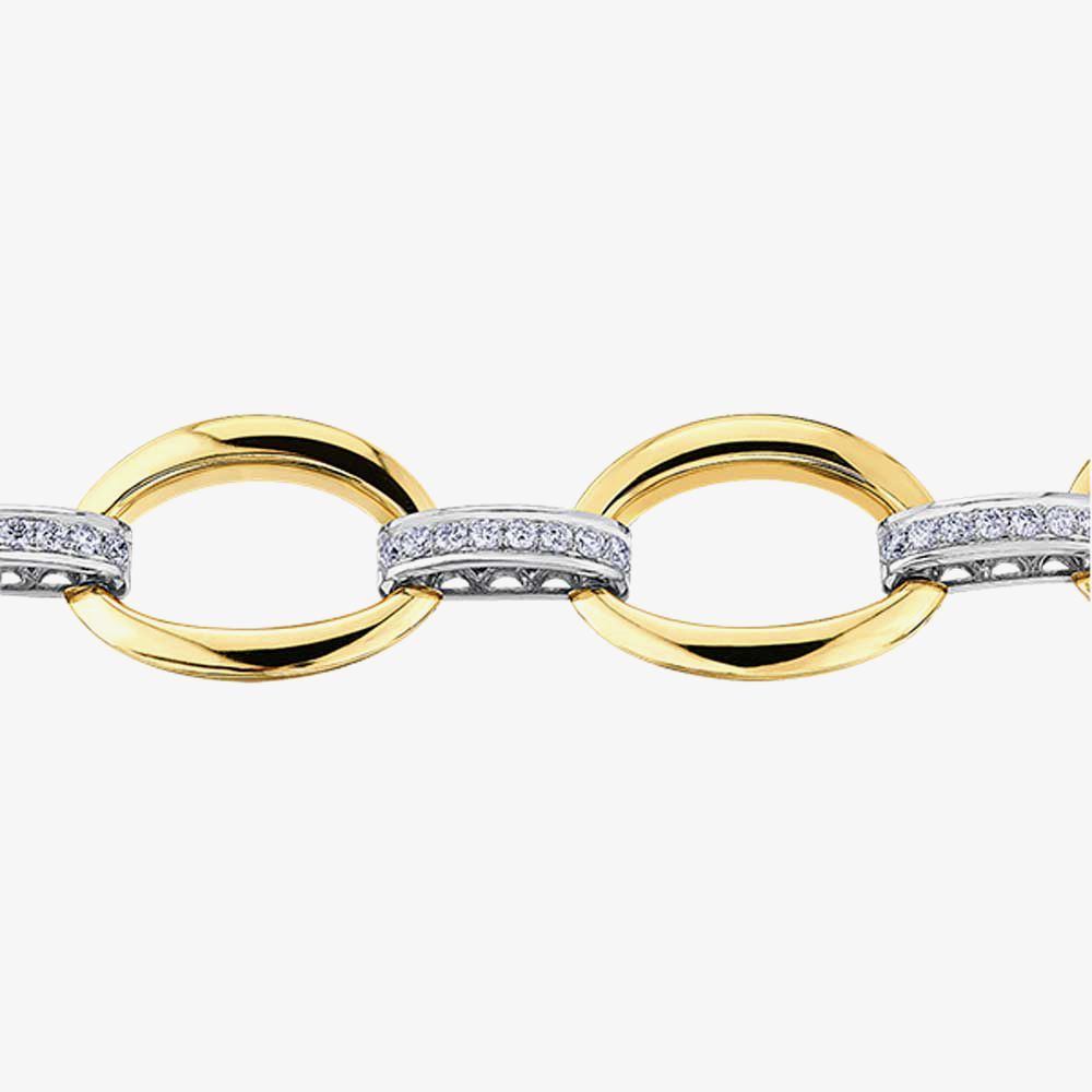 18ct Two Tone Gold 1.50ct Diamond Oval Link Bracelet