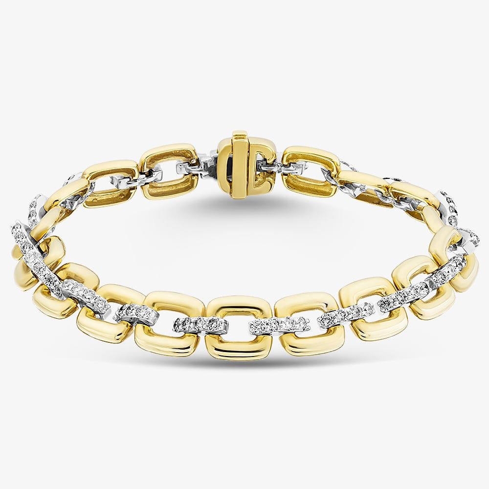 9ct Yellow Gold Diamond Square Link Bracelet